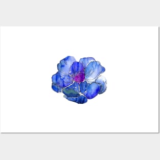 Watercolor peonies pink spring girly blue Posters and Art